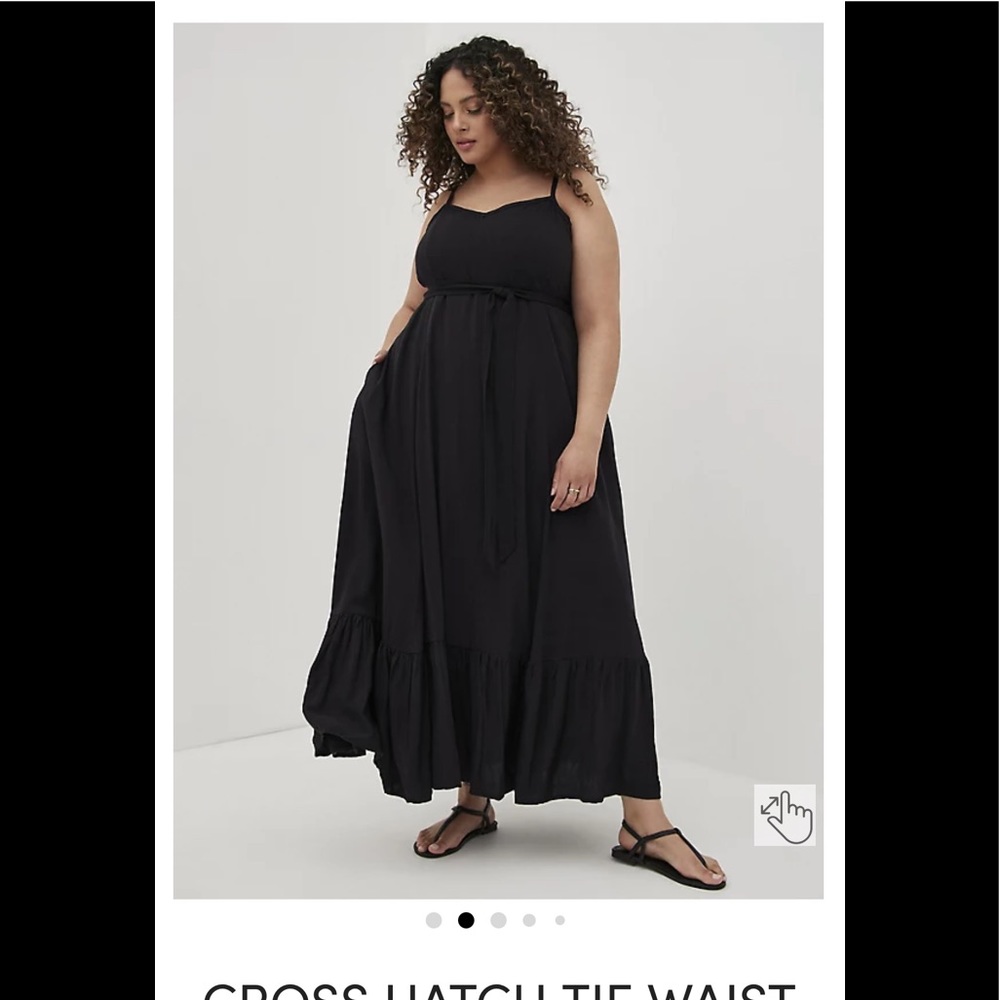 (D27) Torrid Black Cross Hatch Tie Waist Tiered Maxi Dress